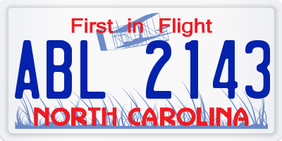 NC license plate ABL2143
