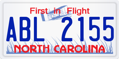 NC license plate ABL2155