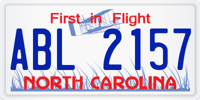 NC license plate ABL2157