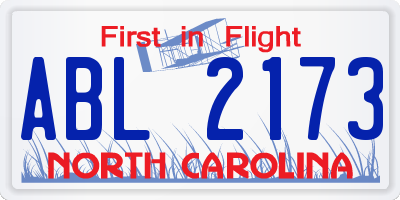 NC license plate ABL2173