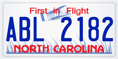 NC license plate ABL2182