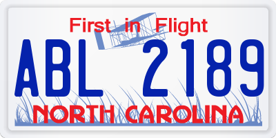 NC license plate ABL2189