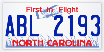 NC license plate ABL2193