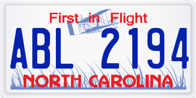 NC license plate ABL2194