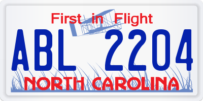 NC license plate ABL2204