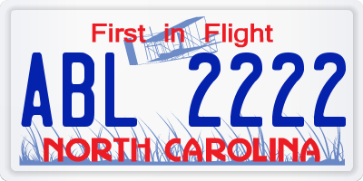NC license plate ABL2222