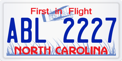NC license plate ABL2227