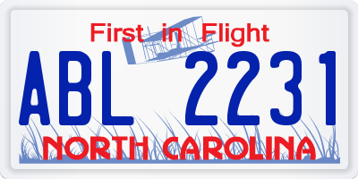 NC license plate ABL2231