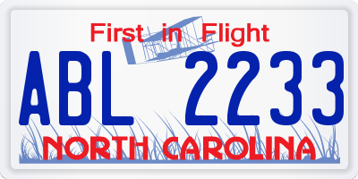 NC license plate ABL2233