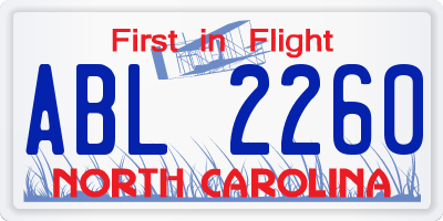 NC license plate ABL2260