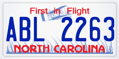 NC license plate ABL2263