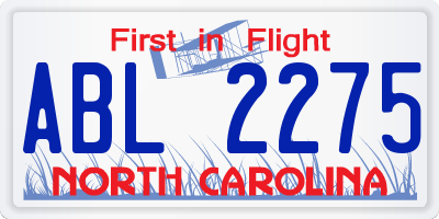 NC license plate ABL2275