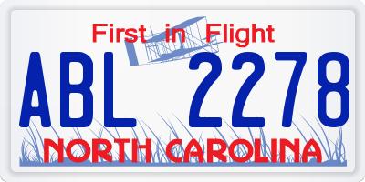 NC license plate ABL2278