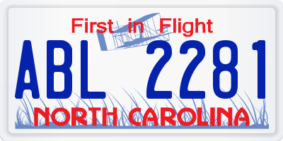 NC license plate ABL2281