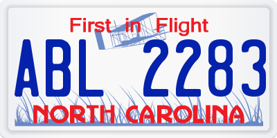 NC license plate ABL2283