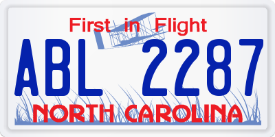 NC license plate ABL2287