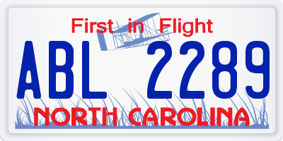 NC license plate ABL2289