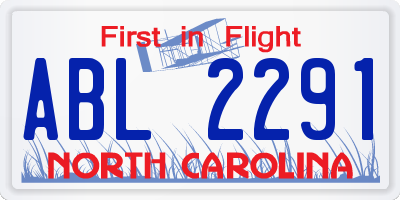 NC license plate ABL2291
