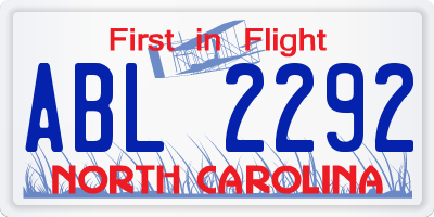NC license plate ABL2292