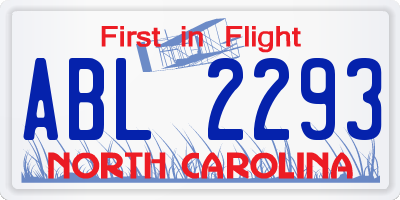 NC license plate ABL2293