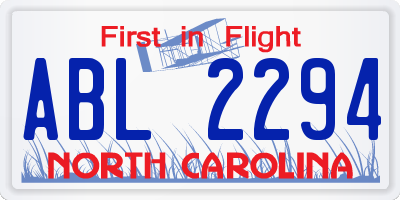 NC license plate ABL2294