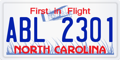 NC license plate ABL2301