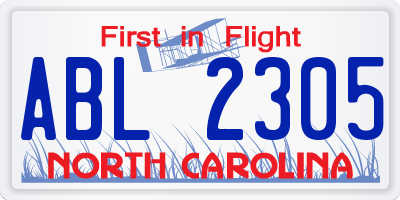 NC license plate ABL2305