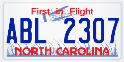 NC license plate ABL2307