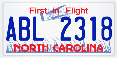 NC license plate ABL2318