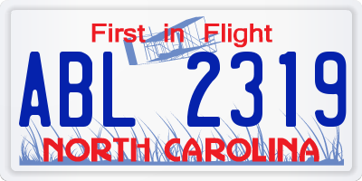 NC license plate ABL2319