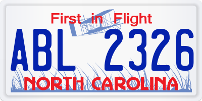 NC license plate ABL2326