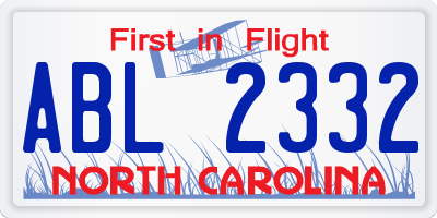 NC license plate ABL2332