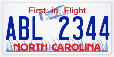 NC license plate ABL2344