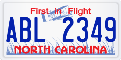 NC license plate ABL2349