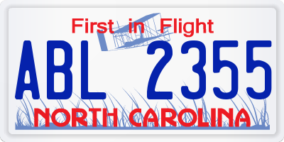 NC license plate ABL2355