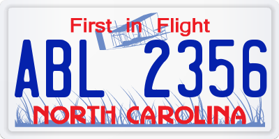 NC license plate ABL2356