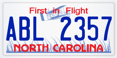 NC license plate ABL2357