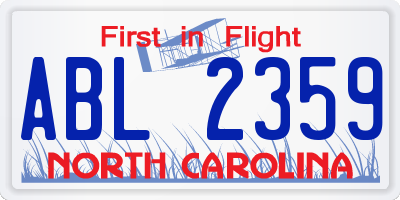 NC license plate ABL2359