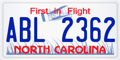 NC license plate ABL2362