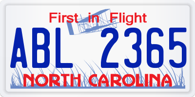 NC license plate ABL2365