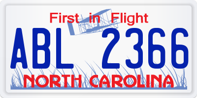 NC license plate ABL2366