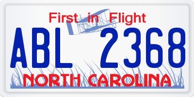 NC license plate ABL2368