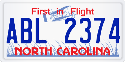 NC license plate ABL2374
