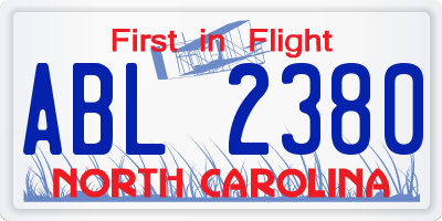 NC license plate ABL2380