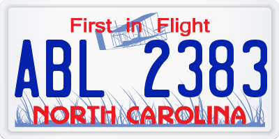 NC license plate ABL2383