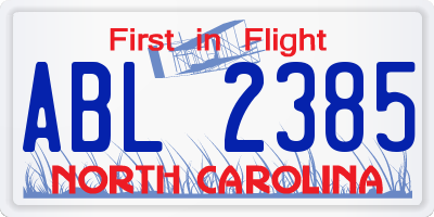 NC license plate ABL2385