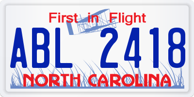 NC license plate ABL2418