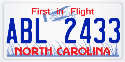 NC license plate ABL2433