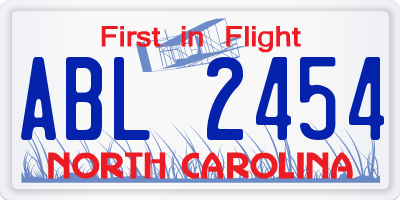 NC license plate ABL2454