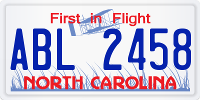 NC license plate ABL2458